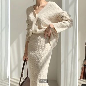 Commense Cable Knit Two-Piece Sweater Skirt Set